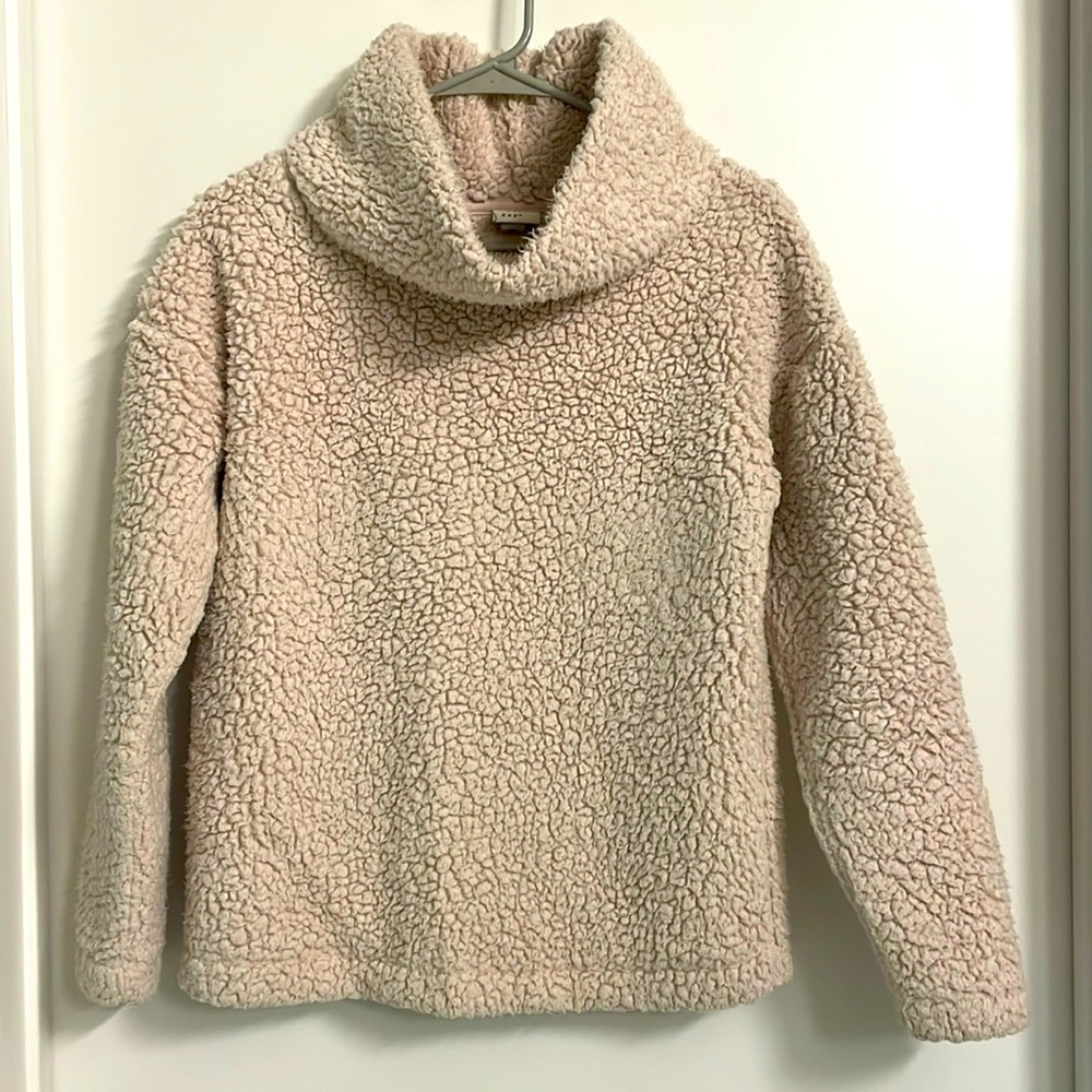 Cowl neck sweater in a dusty rose color. Size XS but fits size S as well.